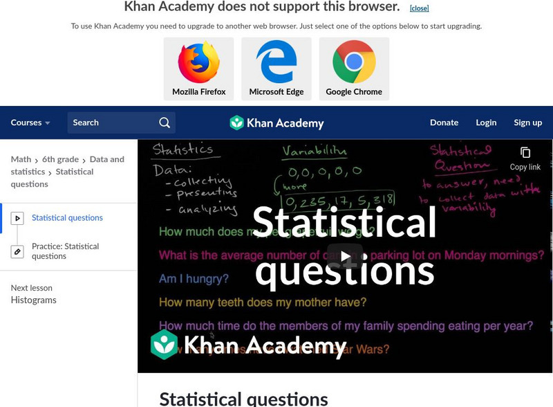 Khan Academy Statistical Questions Instructional Video For 6th Grade Khan Academy Statistical Questions Instructional Video For 6th Grade