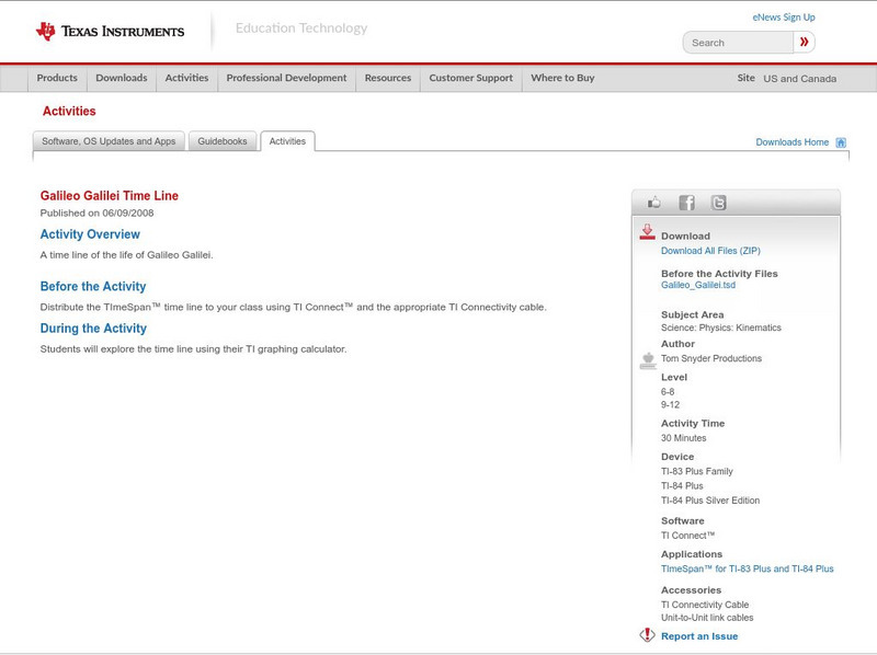 Texas Instruments: Galileo Galilei Time Line Activity Texas Instruments: Galileo Galilei Time Line Activity