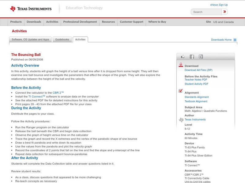 Texas Instruments: The Bouncing Ball Activity Texas Instruments: The Bouncing Ball Activity