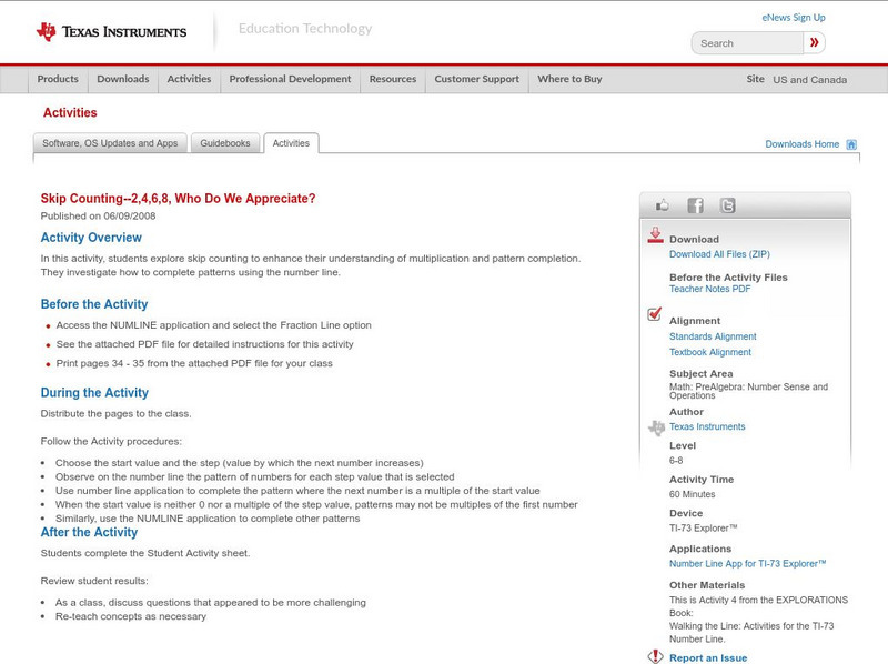 Texas Instruments: Skip Counting 2,4,6,8, Who Do We Appreciate? Activity