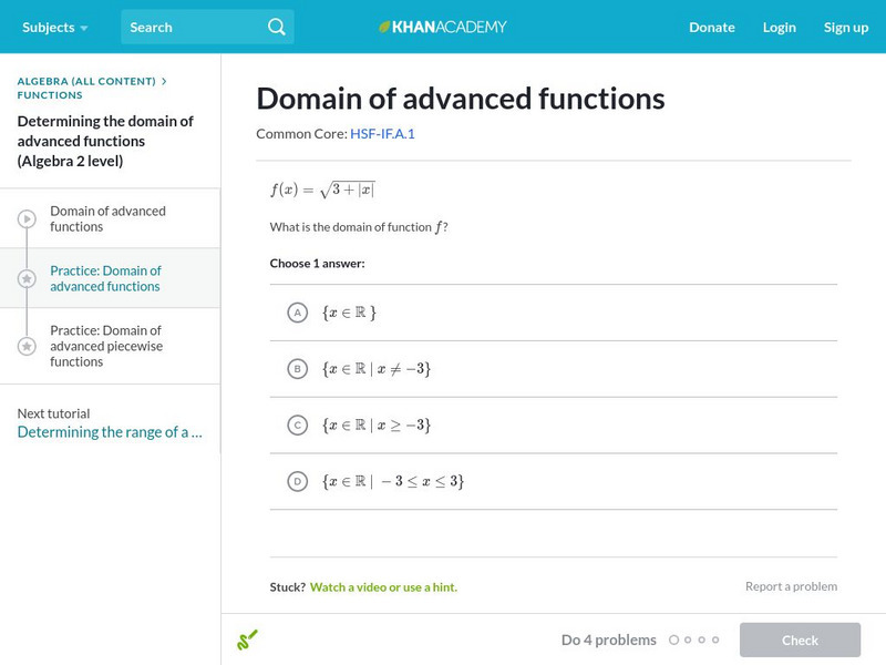 Khan Academy: Domain of Advanced Functions Unit Plan