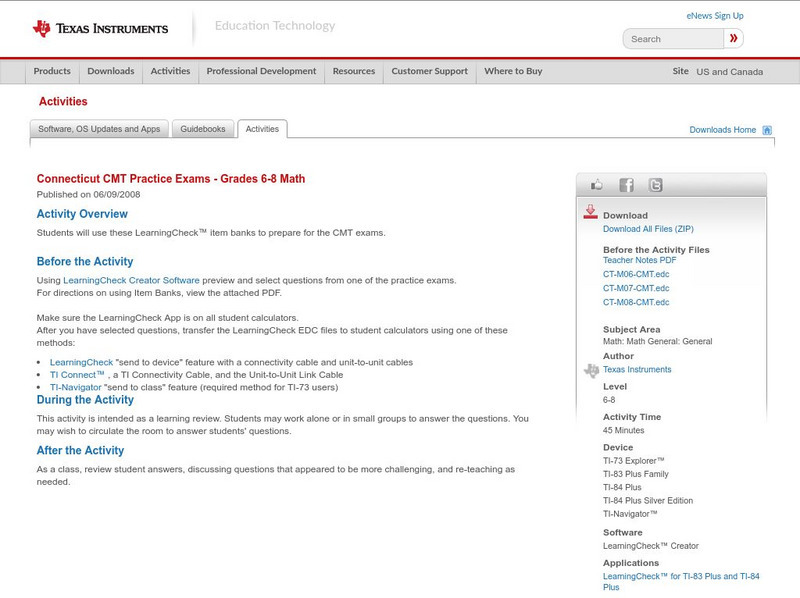 Texas Instruments: Connecticut Cmt Practice Exams Grades 6 8 Math Activity