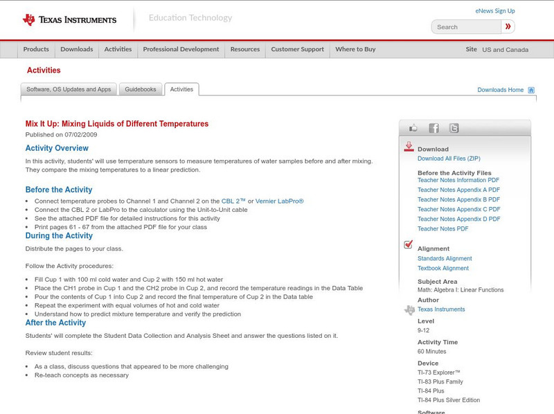 Texas Instruments: Mix It Up: Mixing Liquids of Different Temperatures Activity Texas Instruments: Mix It Up: Mixing Liquids of Different Temperatures Activity