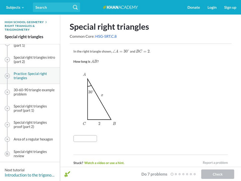 Khan Academy: Special Right Triangles Unknown Type Khan Academy: Special Right Triangles Unknown Type