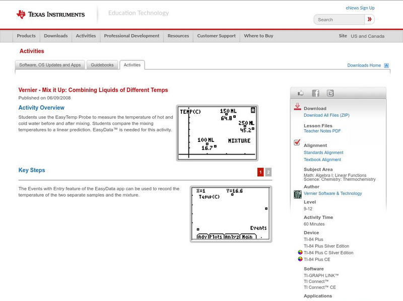 Texas Instruments: Mix It Up: Combining Liquids of Different Temps Activity Texas Instruments: Mix It Up: Combining Liquids of Different Temps Activity