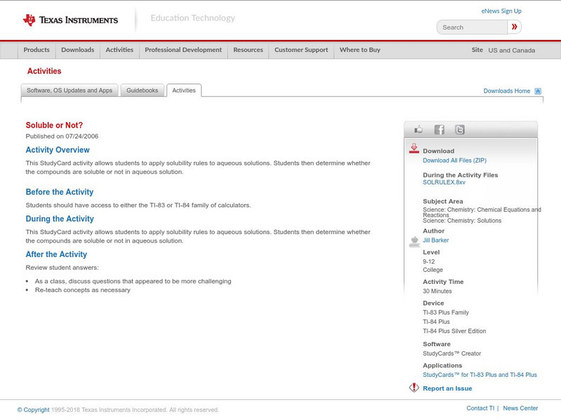 Texas Instruments: Soluble or Not? Activity Texas Instruments: Soluble or Not? Activity