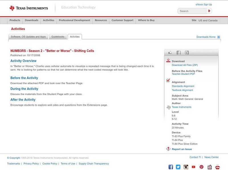 Texas Instruments: Numb3 Rs: Shifting Cells Activity Texas Instruments: Numb3 Rs: Shifting Cells Activity