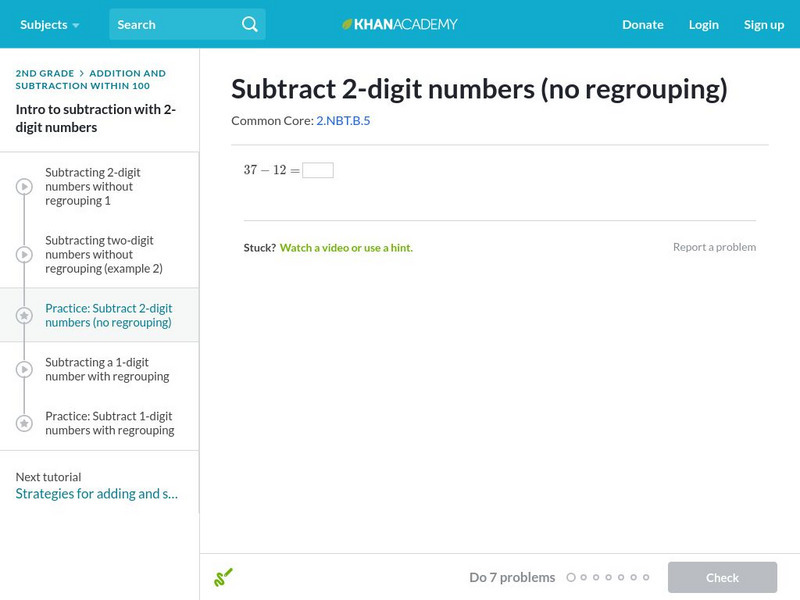 Khan Academy: Subtract 2 Digit Numbers (No Regrouping) Unit Plan