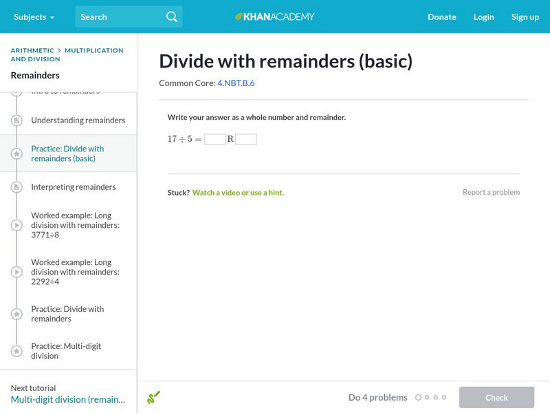 Khan Academy: Divide With Remainders (Basic) Unit Plan Khan Academy: Divide With Remainders (Basic) Unit Plan