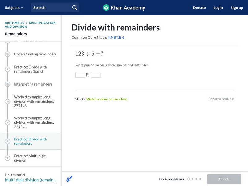 Khan Academy: Divide With Remainders Unit Plan Khan Academy: Divide With Remainders Unit Plan