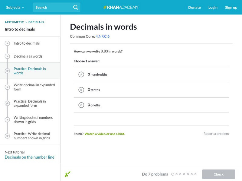 Khan Academy: Decimals in Words Unit Plan Khan Academy: Decimals in Words Unit Plan