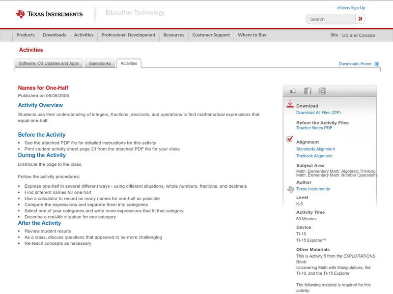 Texas Instruments: Names for One Half Activity