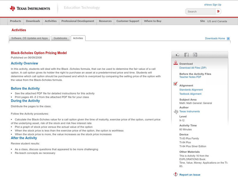 Texas Instruments: Black Scholes Option Pricing Model Lesson Plan