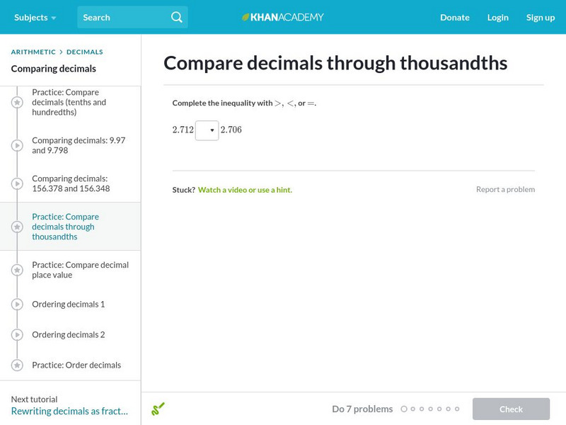 Khan Academy: Compare Decimals Through Thousandths Unit Plan Khan Academy: Compare Decimals Through Thousandths Unit Plan