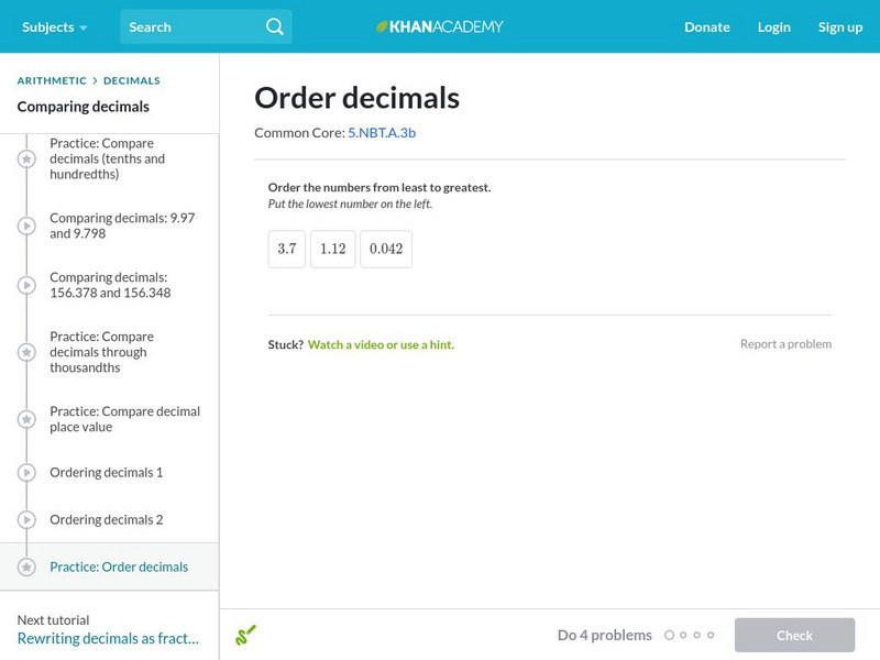 Khan Academy: Order Decimals Unit Plan Khan Academy: Order Decimals Unit Plan