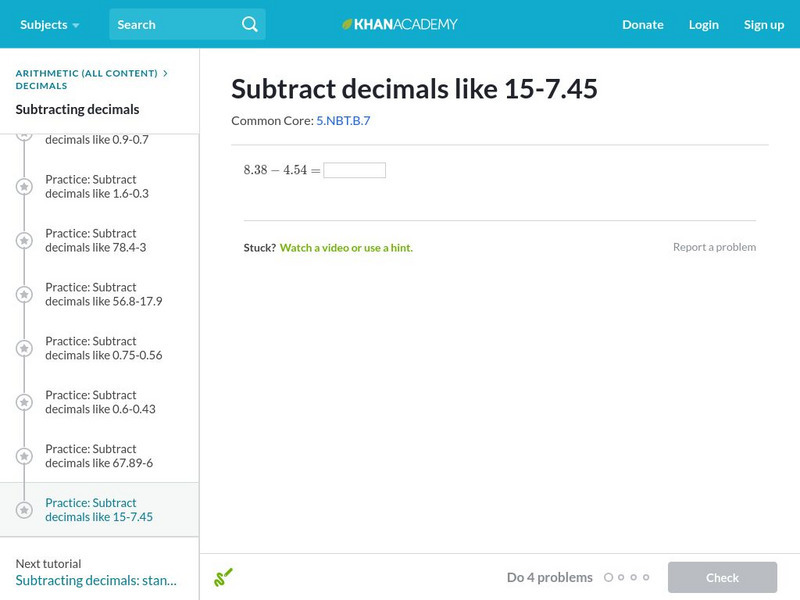 Khan Academy: Subtract Decimals 8 Unit Plan Khan Academy: Subtract Decimals 8 Unit Plan