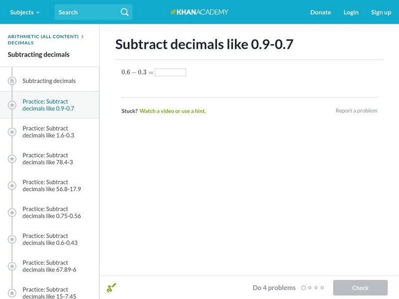 Khan Academy: Subtract Decimals 1 Unknown Type Khan Academy: Subtract Decimals 1 Unknown Type