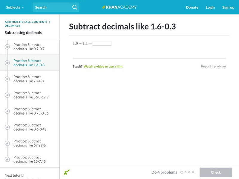 Khan Academy: Subtract Decimals 2 Unknown Type Khan Academy: Subtract Decimals 2 Unknown Type