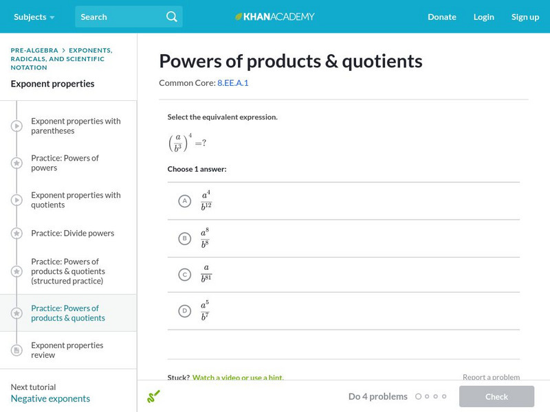 Khan Academy: Powers of Products and Quotients Unknown Type Khan Academy: Powers of Products and Quotients Unknown Type