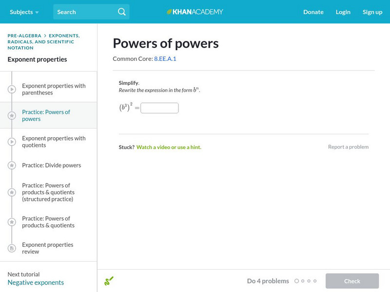 Khan Academy: Powers of Powers Unknown Type Khan Academy: Powers of Powers Unknown Type