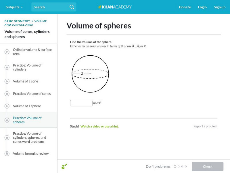 Khan Academy: Volume of Spheres Unknown Type Khan Academy: Volume of Spheres Unknown Type