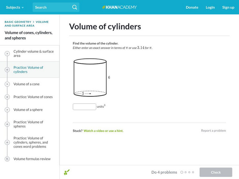 Khan Academy: Volumes of Cylinders Unknown Type Khan Academy: Volumes of Cylinders Unknown Type