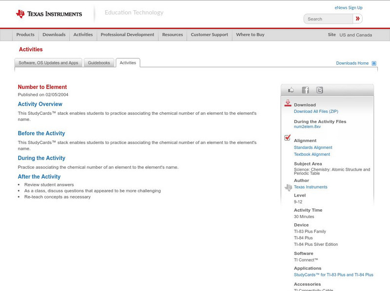Texas Instruments: Number to Element Activity