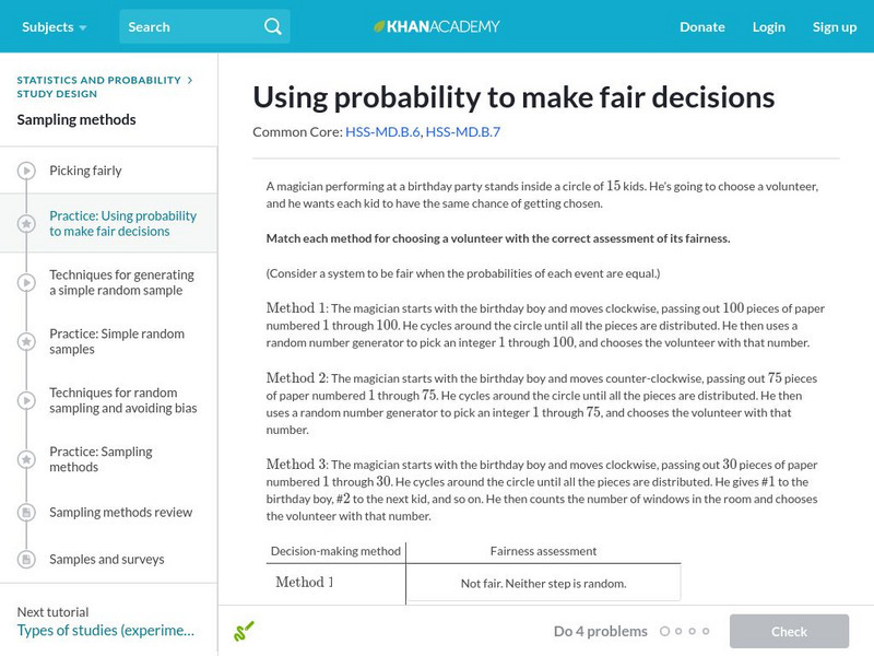 Khan Academy: Using Probability to Make Fair Decisions Unknown Type Khan Academy: Using Probability to Make Fair Decisions Unknown Type