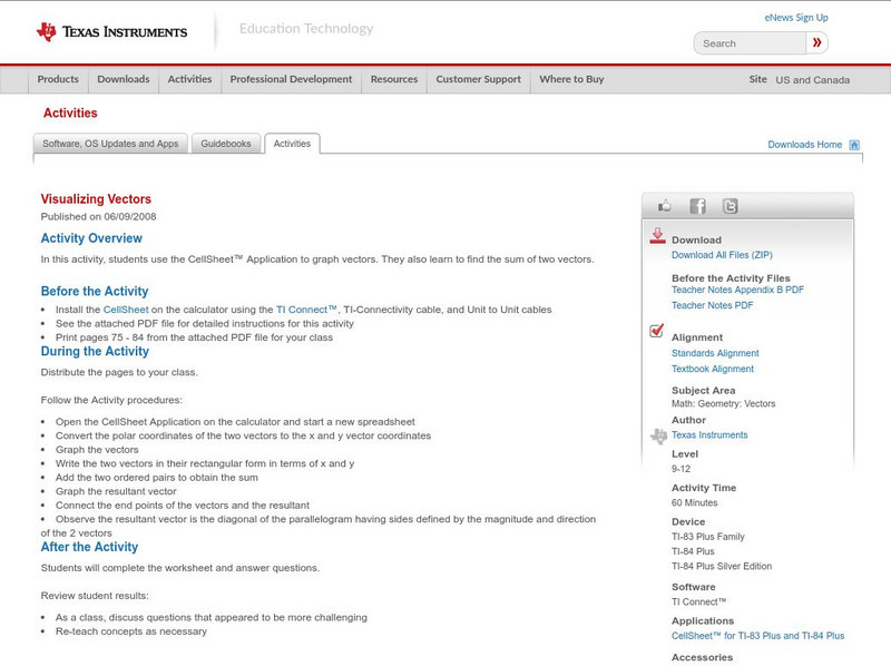 Texas Instruments: Visualizing Vectors Activity
