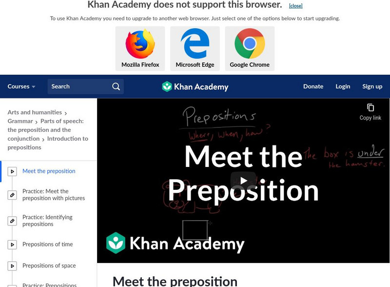 Khan Academy: Meet the Preposition Instructional Video