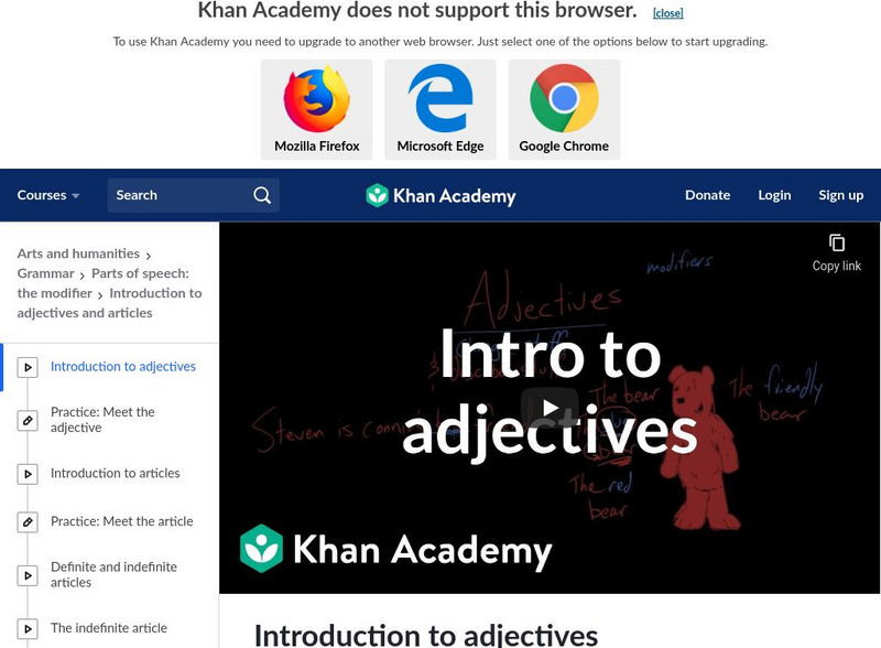 Khan Academy: Intro to Adjectives Instructional Video Khan Academy: Intro to Adjectives Instructional Video