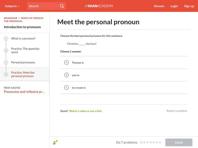 Khan Academy: Meet the Personal Pronoun Unknown Type Khan Academy: Meet the Personal Pronoun Unknown Type