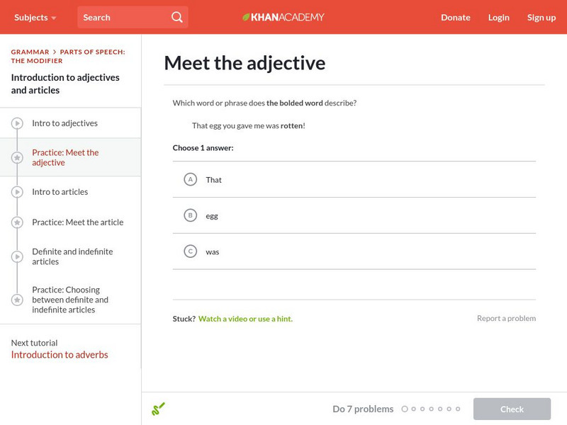 Khan Academy: Meet the Adjective Unknown Type Khan Academy: Meet the Adjective Unknown Type