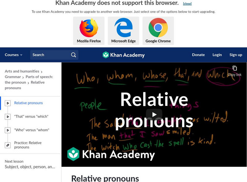 Khan Academy: Relative Pronouns Instructional Video Khan Academy: Relative Pronouns Instructional Video