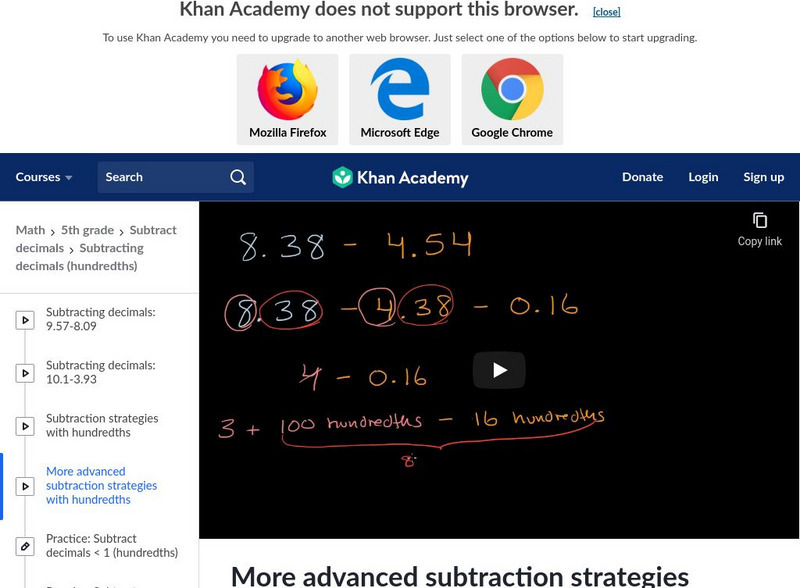 Khan Academy: More Advanced Subtraction Strategies With Hundredths Instructional Video Khan Academy: More Advanced Subtraction Strategies With Hundredths Instructional Video