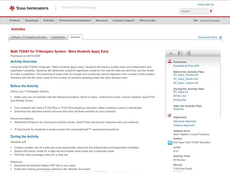 Texas Instruments: Math Today for Ti Navigator System: More Students Apply Early Activity Texas Instruments: Math Today for Ti Navigator System: More Students Apply Early Activity
