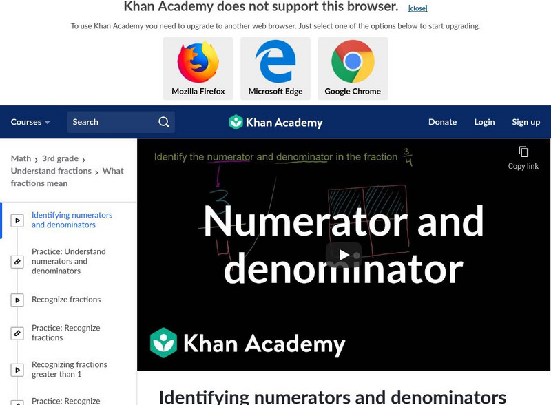 Khan Academy: Identifying Numerators and Denominators Instructional Video
