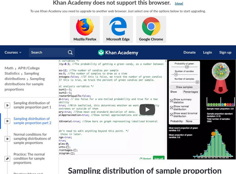 Khan Academy: Sampling Distribution of Sample Proportion Part 2 Instructional Video Khan Academy: Sampling Distribution of Sample Proportion Part 2 Instructional Video
