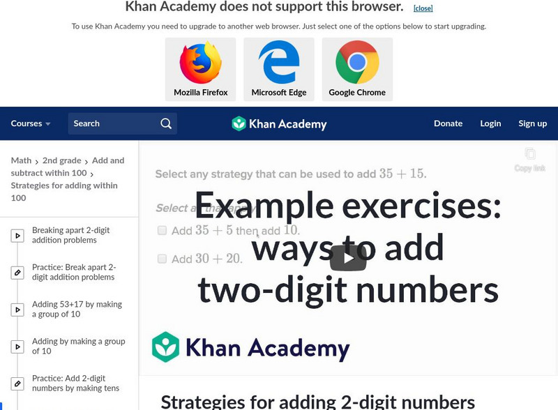 Khan Academy: Strategies for Adding 2 Digit Numbers Instructional Video