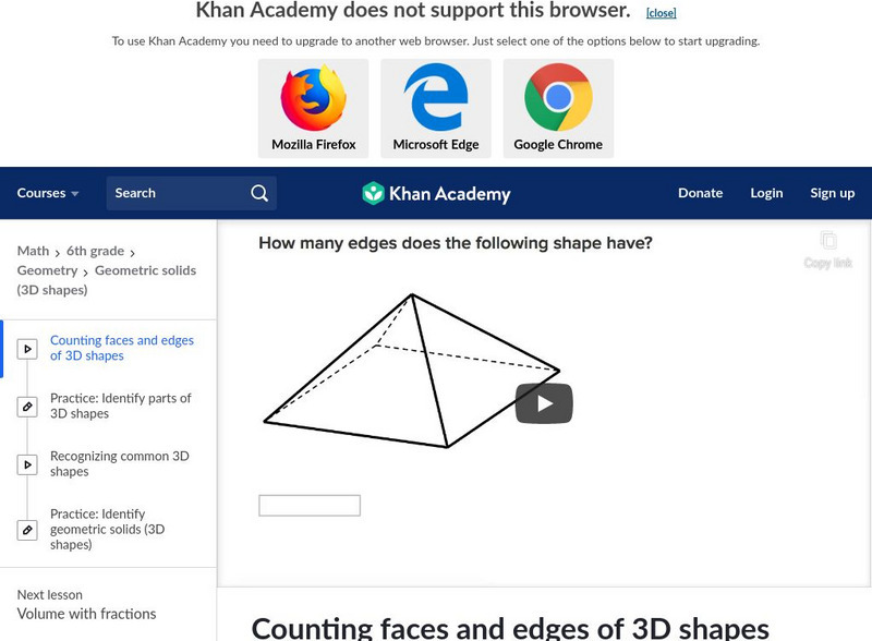 Khan Academy: Counting Faces and Edges of 3 D Shapes Instructional Video