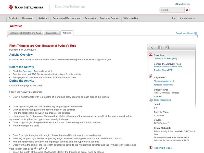 Texas Instruments: Right Triangles Are Cool Because of Pythag's Rule Activity