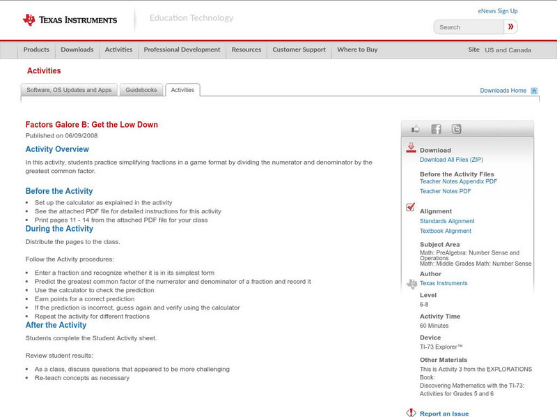 Texas Instruments: Factors Galore B: Get the Low Down Activity Texas Instruments: Factors Galore B: Get the Low Down Activity