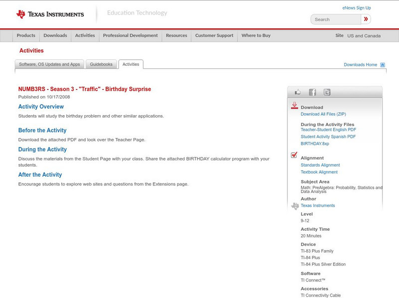 Texas Instruments: Numb3 Rs: Birthday Surprise Activity Texas Instruments: Numb3 Rs: Birthday Surprise Activity