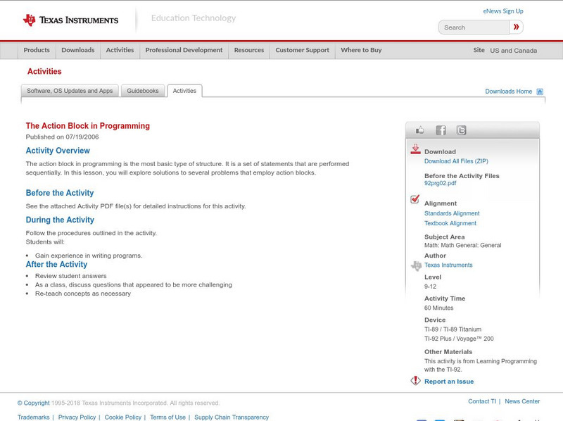 Texas Instruments: The Action Block Activity Texas Instruments: The Action Block Activity