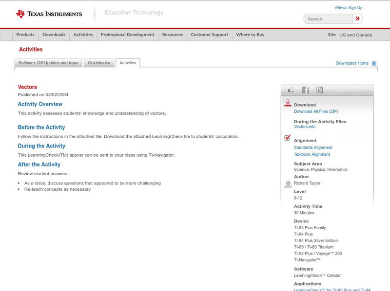 Texas Instruments: Vectors Activity