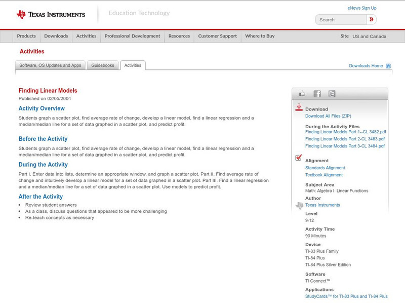 Texas Instruments: Finding Linear Models Activity Texas Instruments: Finding Linear Models Activity