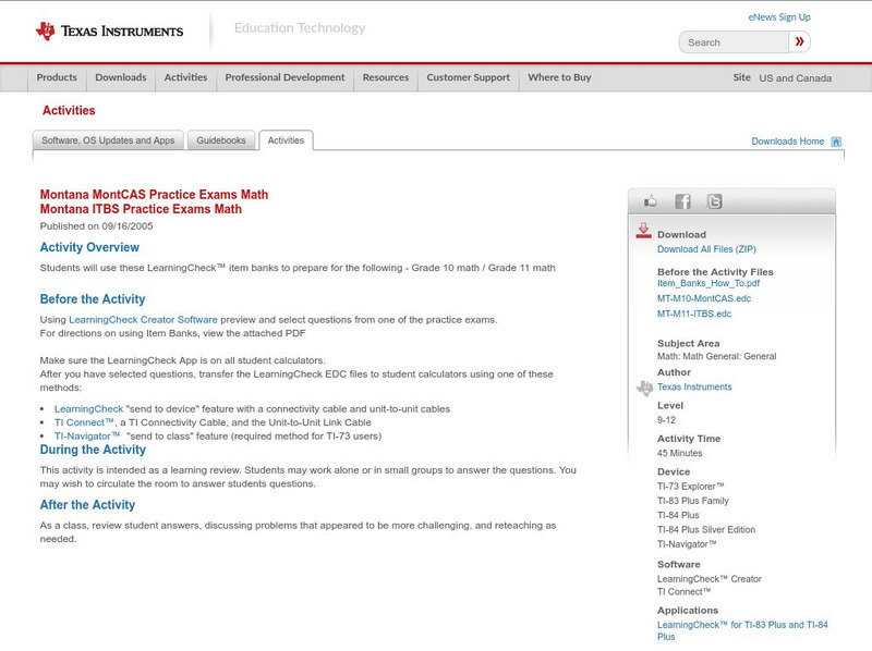 Texas Instruments: Montana Practice Exams for Math Activity