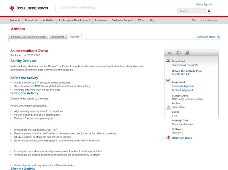 Texas Instruments: An Introduction to Derive Activity