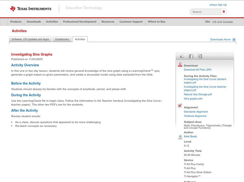 Texas Instruments: Investigating Sine Graphs Activity