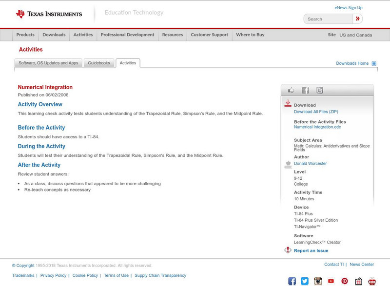Texas Instruments: Numerical Integration Activity Texas Instruments: Numerical Integration Activity